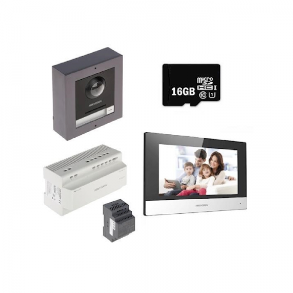 Conjunto de intercomunicadores vídeo de 2 fios Hikvision DS-KIS702 Fonte de alimentação em calha DIN Conjunto de intercomunicadores vídeo de 2 fios Hikvision DS-KIS702 Fonte de alimentação em calha DIN